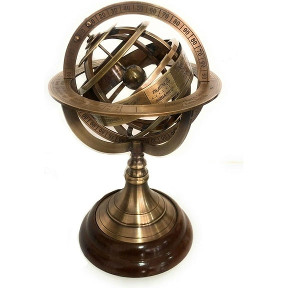 8" Nautical Brass Armillary Astrolabe Sphere Celestial Tabletop Armillary Antique Vintage Zodiac Engraved Armillary