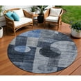 thumbnail image 1 of 8' Navy Blue Gray And Charcoal Round Geometric Washable Indoor Outdoor Area Rug, 1 of 5