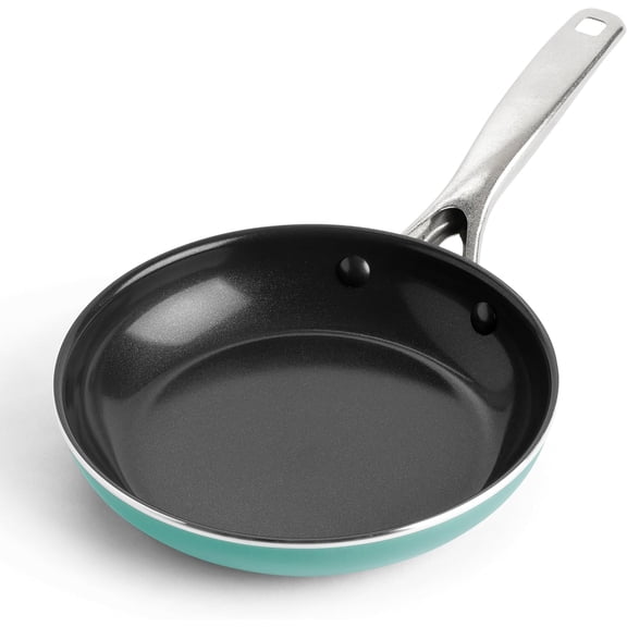 8" Nonstick Frying Pan Skillet, Diamond Infused Ceramic, Dishwasher & Oven Safe, Stay Cool Handle, Durable Non Toxic Metal Utensil Safe, Egg & Omelet Pan, Turquoise