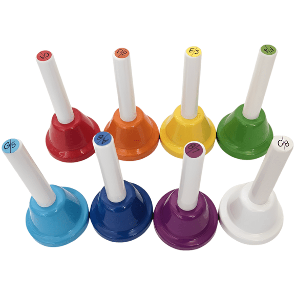 8 Notes Colorful Hand Bells Set, Young Musician Musical Instrument Early Education, Orff Percussion, Color Cognition Teaching, Hand-Eye Coordination, Safe Plastic Handle