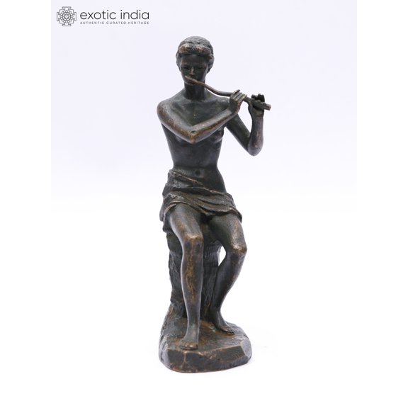 8" Nymph Playing Flute Bronze Table Decor
