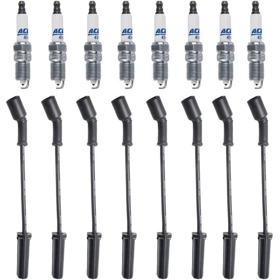 8 OEM Double Platinum Spark Plugs 41-962 + 8 Herlux Spark Plug Wires WGM48GG For LS2 LS3 LS4 LS7 Engines Used with COILS STAMPED 19005218-(ROUND DELPHI COIL)
