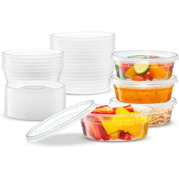 8 OZ - 24 Sets Plastic Deli Food Storage Containers with Airtight Flexible Lids Microwavable, Leak Free, Washable, Freezer Safe.