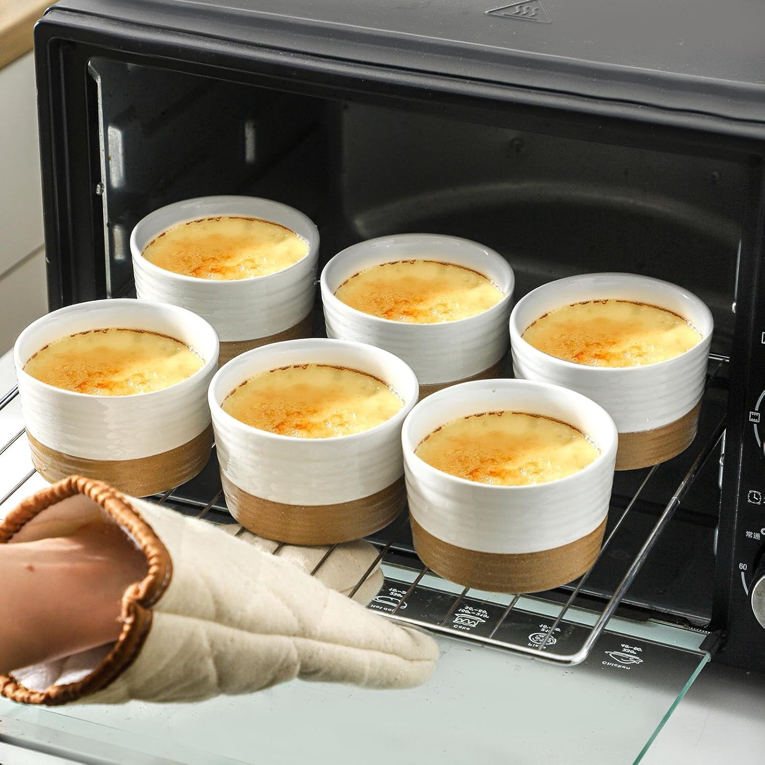 Set Of 6 Ceramic Ramekins - 6 Oz Oven-Safe Dessert Cups For Creme Brulee, Souffle, Snacks & Dipping Sauces