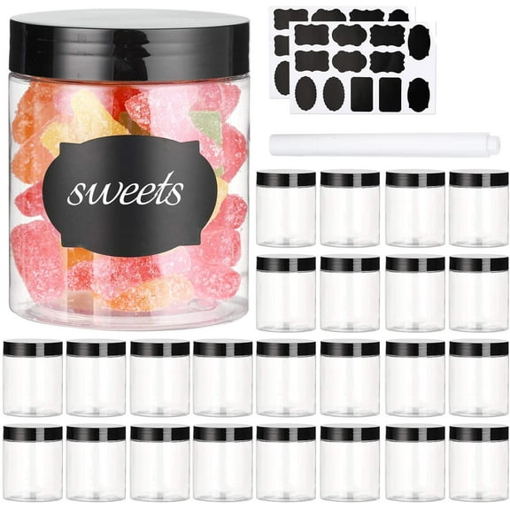 8 OZ Plastic Jars with Lids, 24 Pack Clear Slime Containers for Kitchen and Household Food Storage of Dry Goods, Creams More, BPA Free