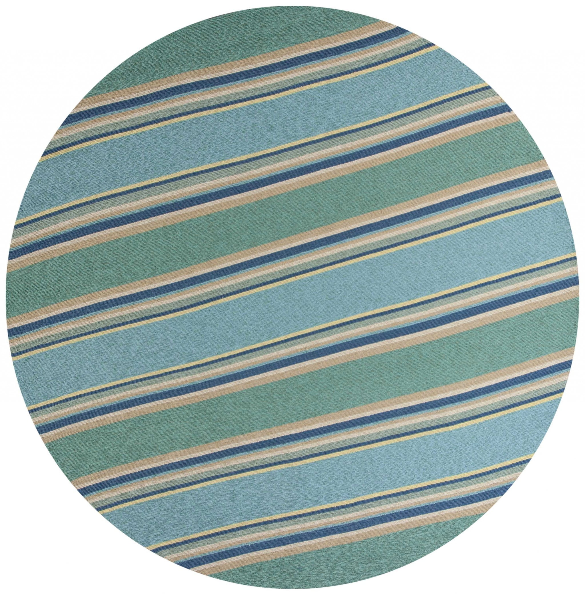 3'X5' Ocean Blue Hand Hooked Uv Treated Awning Stripes Indoor Outdoor Area Rug 3'X5' Ocean Blue Hand Hooked Uv Treated Awning Stripes Indoor Outdoor Area Rug