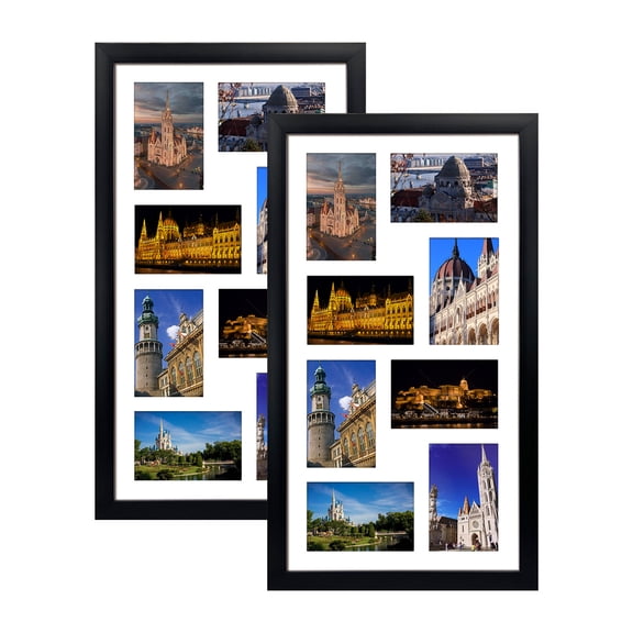 8 Opening 4x6 Collage Picture Frames, Horizontal and Vertical Black Multi Photo Frame for Wall Mount, Set of 2