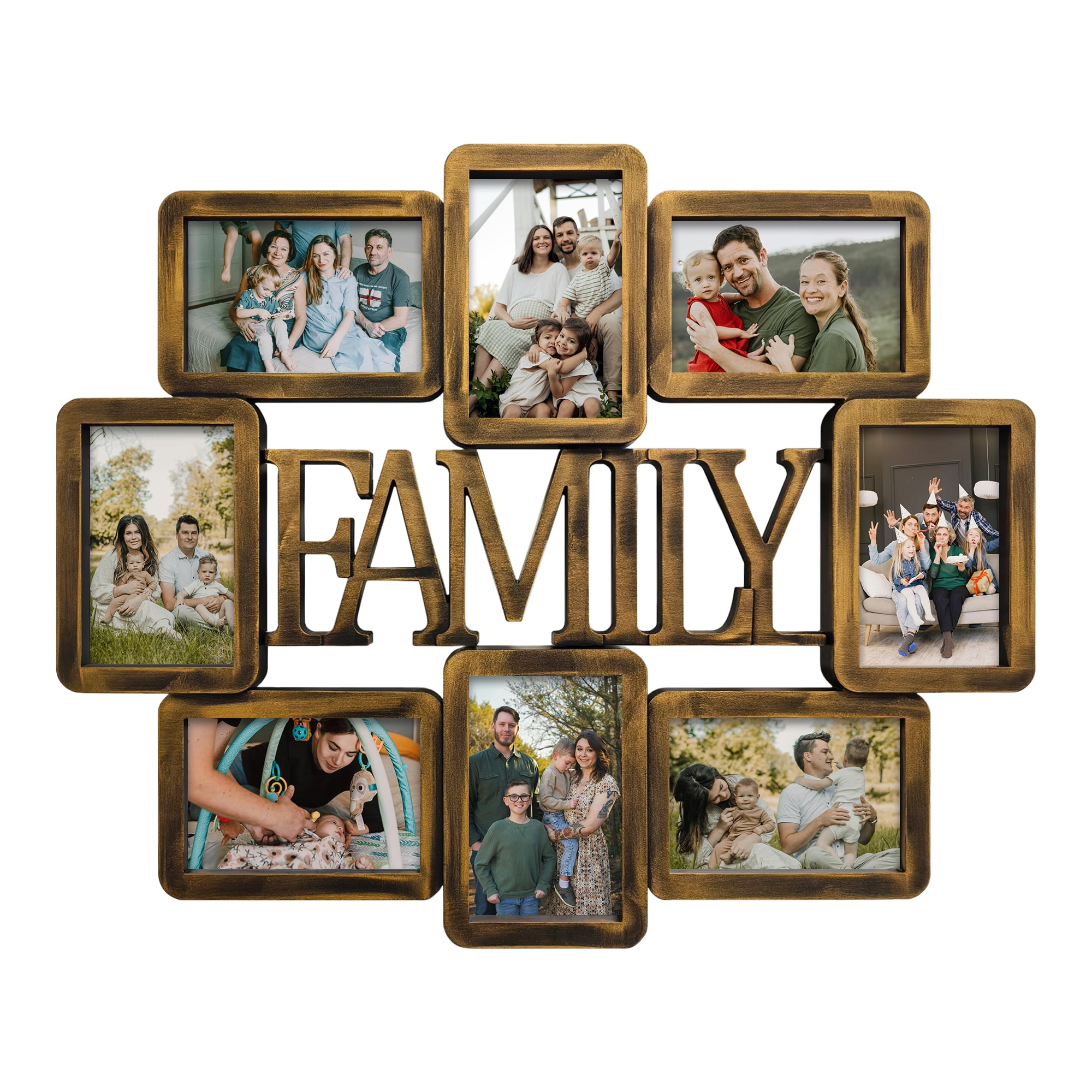 8‑Opening FAMILY Collage Photo Frame, Gold PVC Wall‑Mount Picture Frame ...