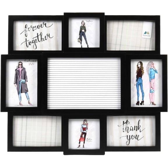 8-Opening Letterboard Wall Collage Picture Frame, Black | Holds Multi-Sized Photos