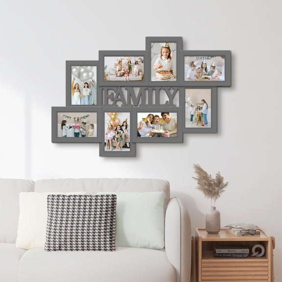 8 Openings Family Picture Frames Collage ,Wall Decor for 4x6 Pictures Grey