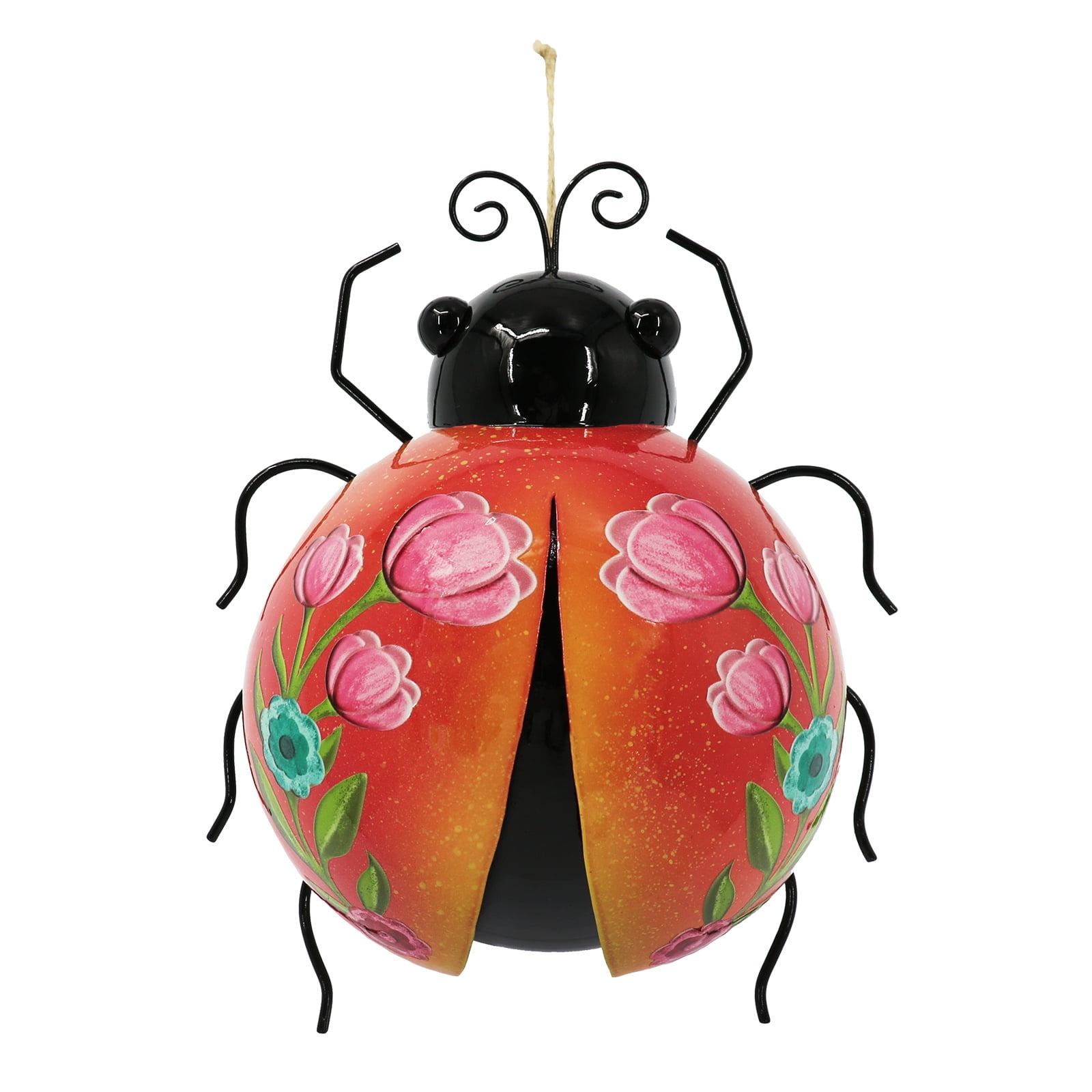 8" Orange and Pink Metal Ladybug Wall Decor