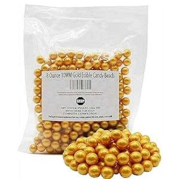 Naturejam 8ounce 10MM Gold Edible Candy Beads For Decorating Wedding Cake-Gemstone Candy For Parties