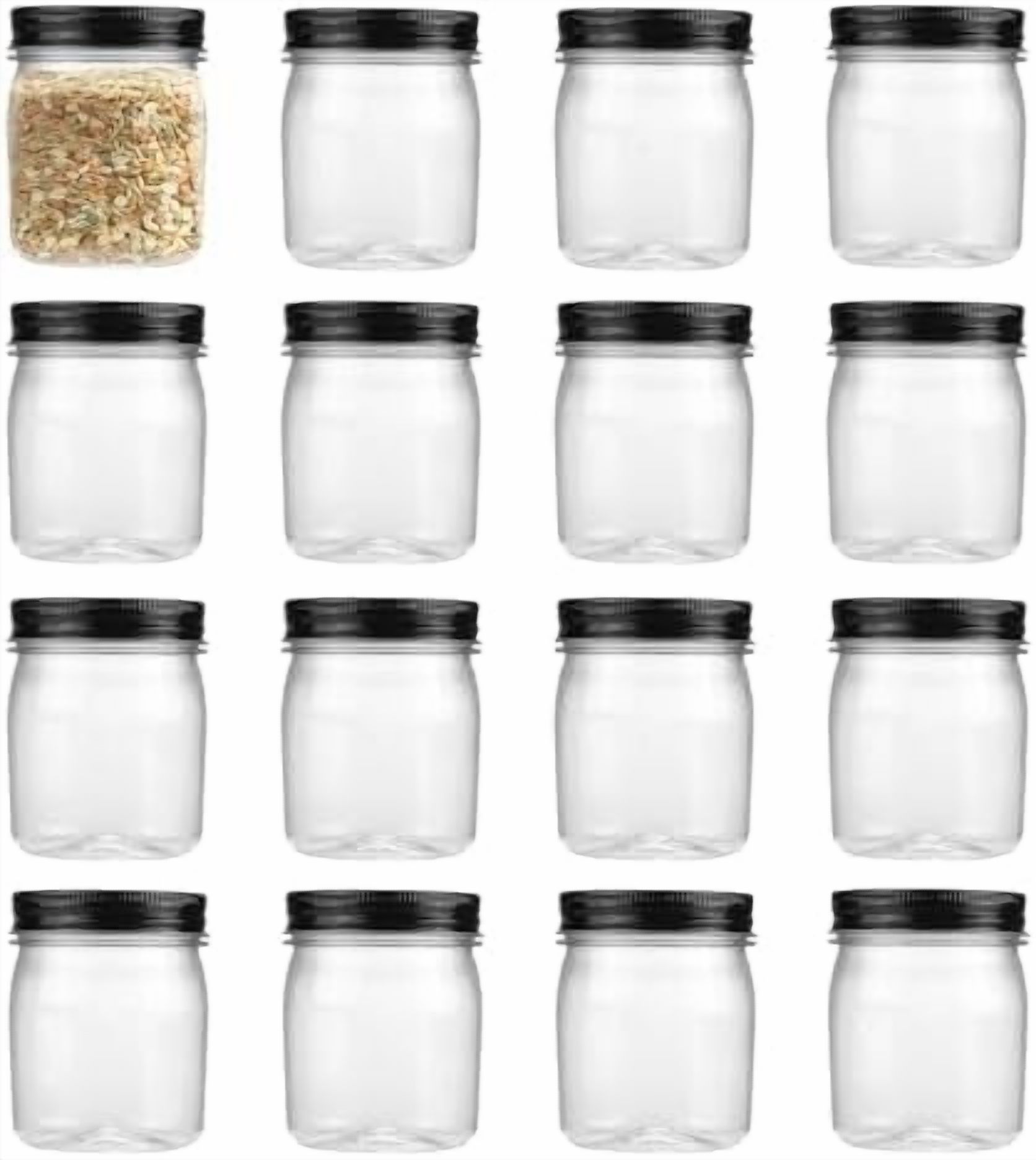 8 Ounce Clear Plastic Mason Jars With Screw On Lid, Reusable Empty Jars ...