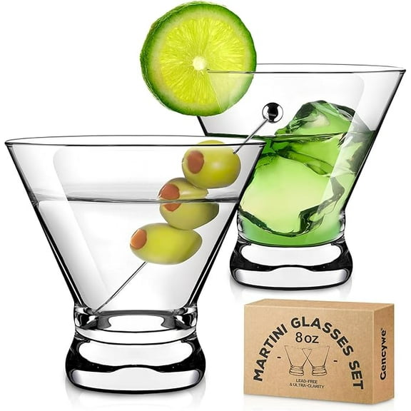 8 Ounce Crystal Cocktail Glasses, Martini Drinking Glasses, Hand Blown Stemless Cocktail Glassware for Bar, Martini, Cosmopolitan, Manhattan, Gimlet, Pisco Sour, Brandy