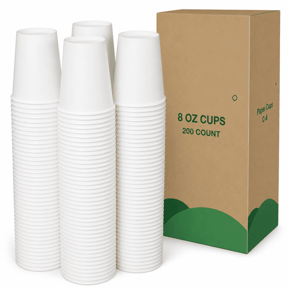 8 Ounce Disposable Paper Coffee Cups, 200 Count