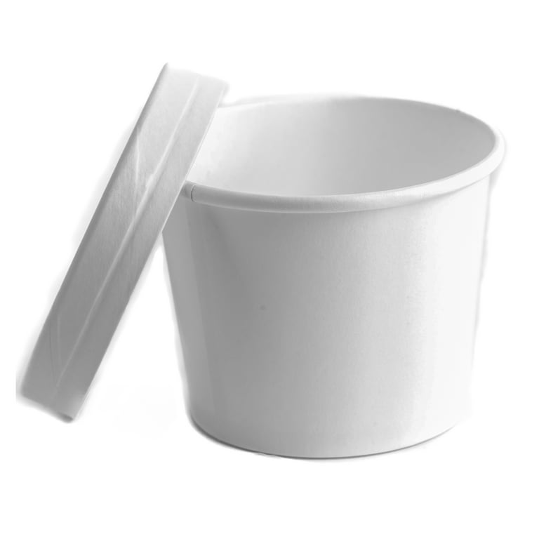 8 Ounce Disposable White Paper Soup Containers With Lids, 25 Count