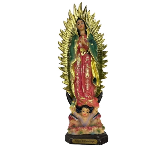 8"Our Lady of Guadalupe Virgin Mary Figurine, Large Resin Virgencita Maria Estatua 8 Inch
