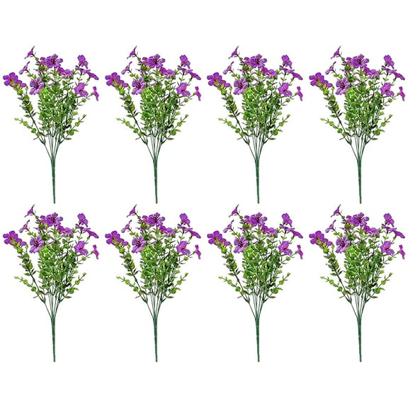 8 Outdoor Artificial Flowers Violets - Artificial Violet Plastic Silk Flowers Plants for Wedding Table Centerpiece Outdoor Front Porch Indoor Arrangement Decoration Faux Flower Bouquet