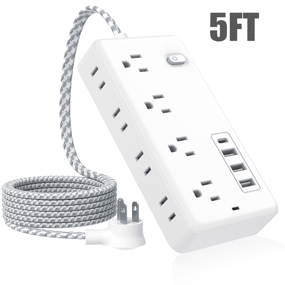 8 Outlets Power Strip with 3 USB Ports/1 Type-C Surge & Lightning Protection Fast Charging & Space-Saving Upgraded braided thread for greater stability 5FT