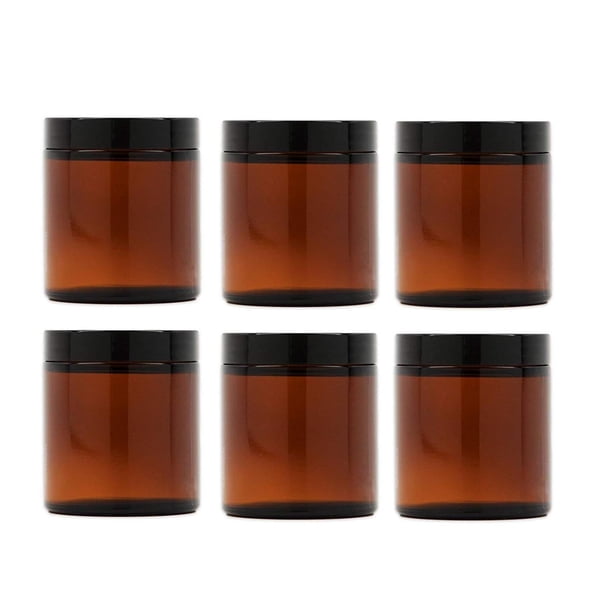 8 Oz Amber Glass Jar Straight Sided with Black Lid - Pack of (12 ...
