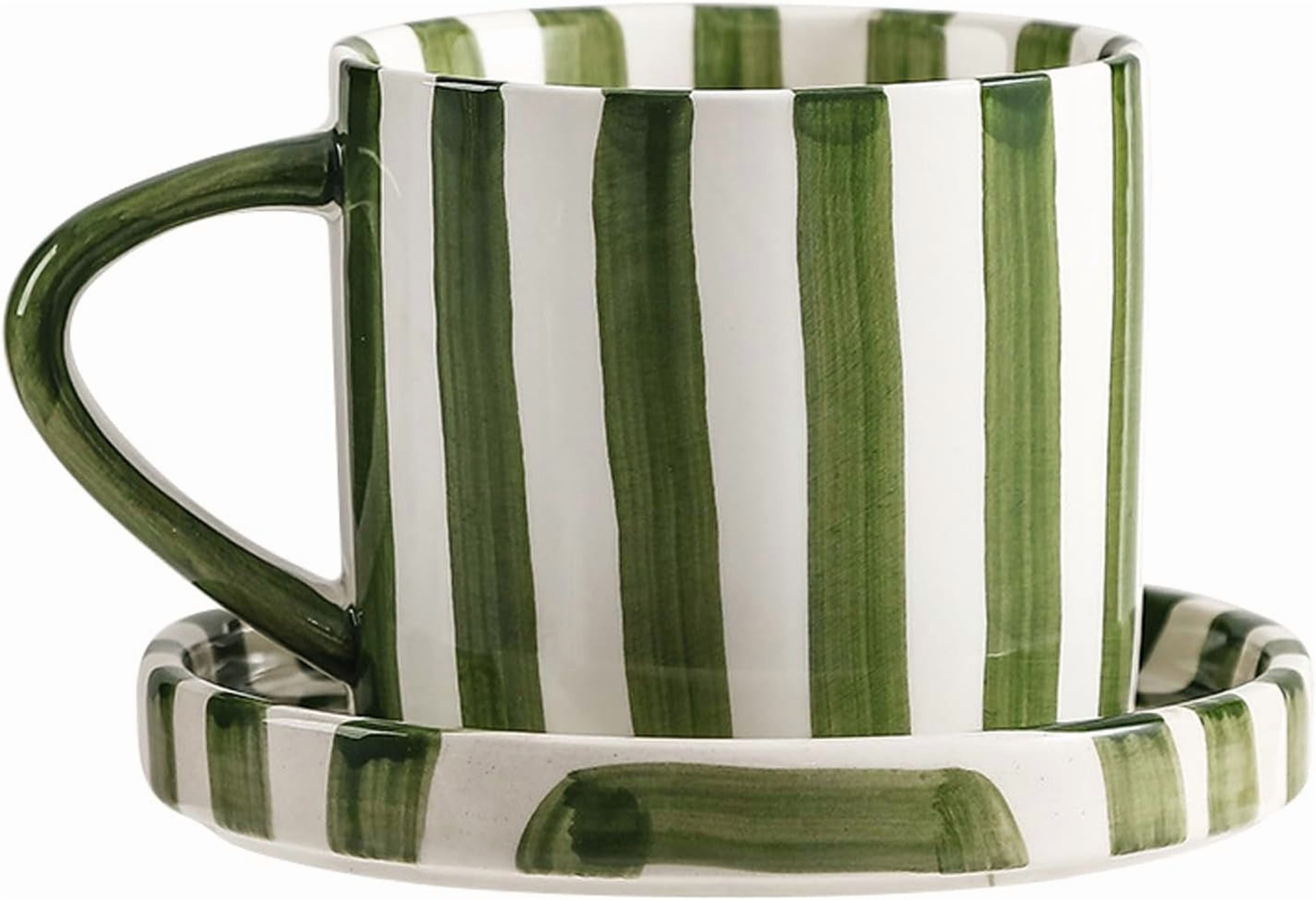 8 Oz Coffee Mug Large Espresso Cups With Saucer Ceramic Mugs Porcelain Cup Hand-Painted Striped Art And Saucer,C