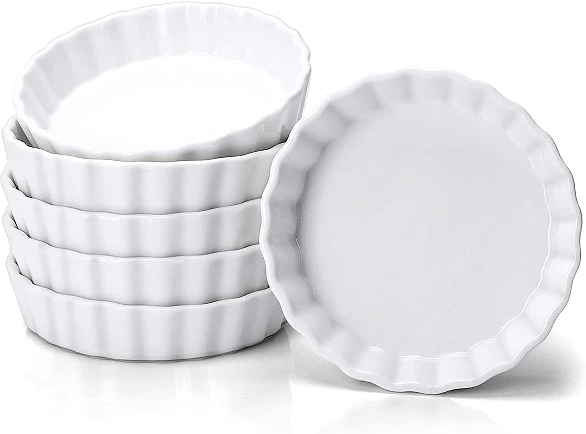 6-Pack 8 OZ Ceramic Ramekins With Lids Oven Safe - Embossed Flora Design For Creme Brulee, Souffle, Desserts - View #2