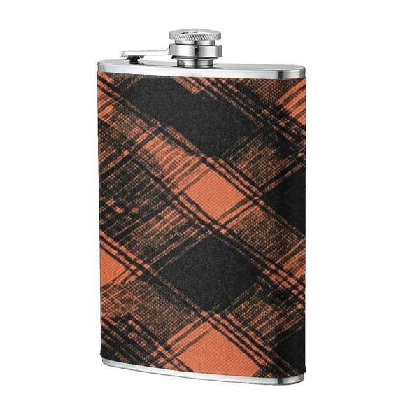 8 Oz Flagon Stainless Steel Leather Hip Flask Compact Pocket Size Leak Proof Seal For Camping Hiking Beach Party Gift For Men Argyle Plaid Darksalmon_1
