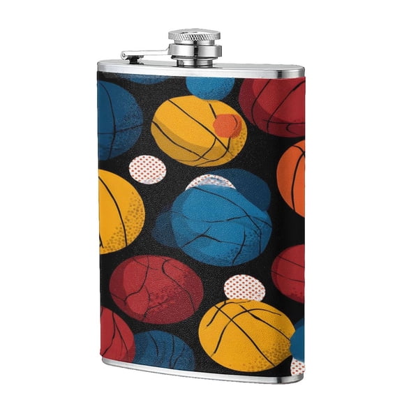 8 Oz Flagon Stainless Steel Leather Hip Flask Compact Pocket Size Leak Proof Seal For Camping Hiking Beach Party Gift For Men Basketball Theme Cool Style (2)
