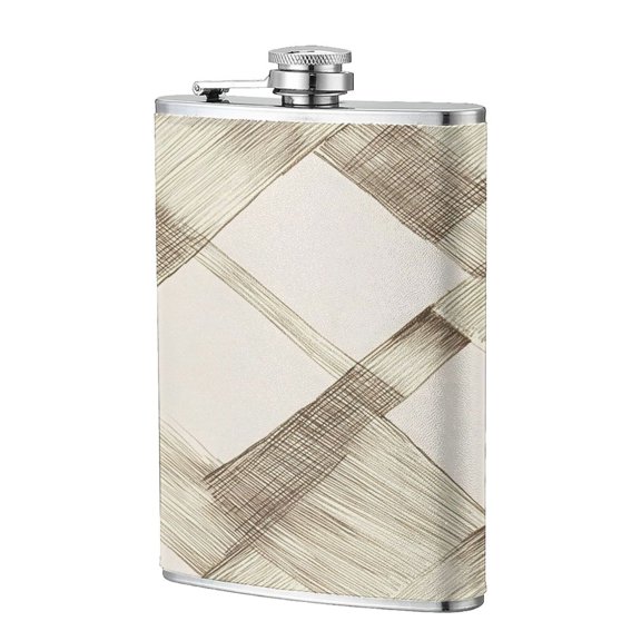 8 Oz Flagon Stainless Steel Leather Hip Flask Compact Pocket Size Leak Proof Seal For Camping Hiking Beach Party Gift For Men Beige Checked Hand-Drawn Sketch_3