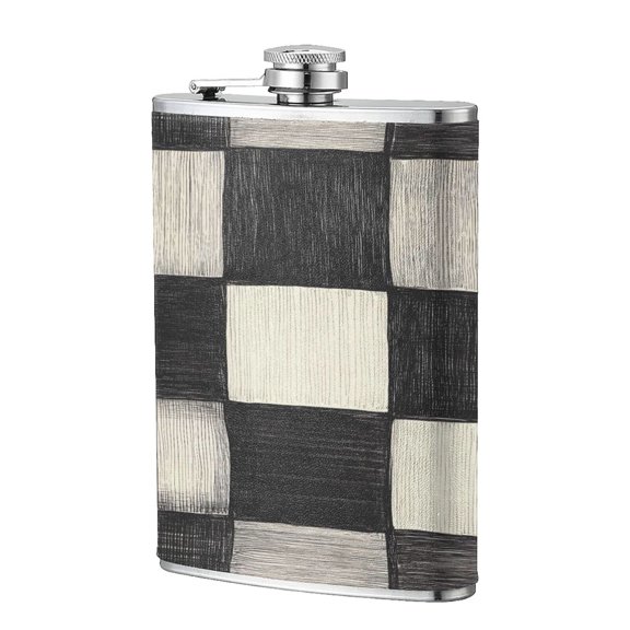 8 Oz Flagon Stainless Steel Leather Hip Flask Compact Pocket Size Leak Proof Seal For Camping Hiking Beach Party Gift For Men Darkgray Checked Hand-Drawn Sketch_3