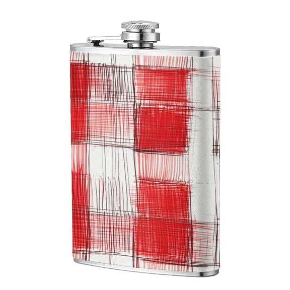 8 Oz Flagon Stainless Steel Leather Hip Flask Compact Pocket Size Leak Proof Seal For Camping Hiking Beach Party Gift For Men Indianred Checked Hand-Drawn Sketch_3