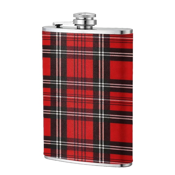 8 Oz Flagon Stainless Steel Leather Hip Flask Compact Pocket Size Leak Proof Seal For Camping Hiking Beach Party Gift For Men Red And Black Checkered Pattern (2)