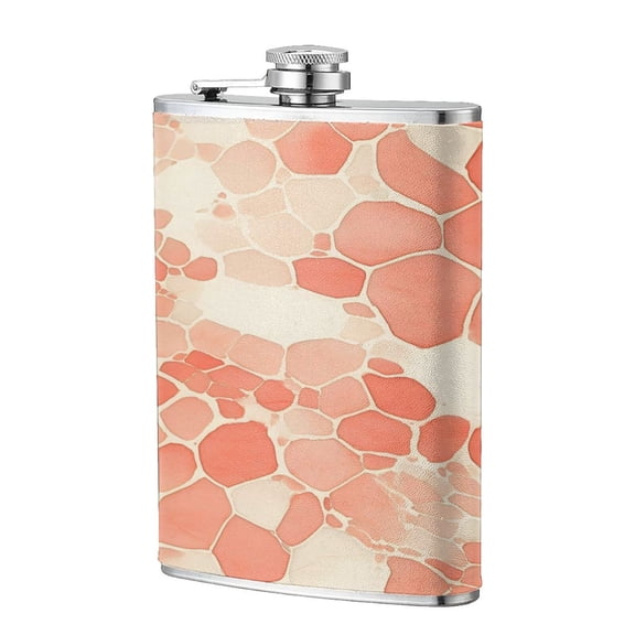 8 Oz Flagon Stainless Steel Leather Hip Flask Compact Pocket Size Leak Proof Seal For Camping Hiking Beach Party Gift For Men Snake Skin Print Style Coral_3