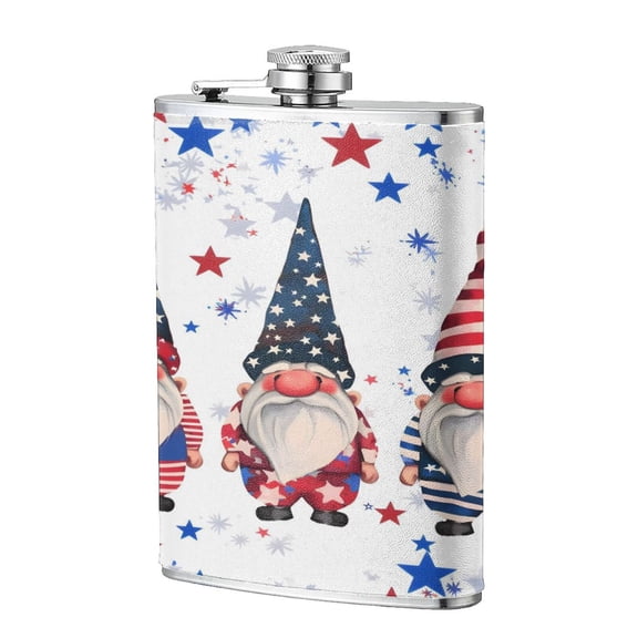 8 Oz Flagon Stainless Steel Leather Hip Flask Compact Pocket Size Leak Proof Seal For Camping Hiking Beach Party Gift For Men 3 Cute Gnomes