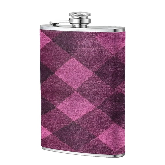 8 Oz Flagon Stainless Steel Leather Hip Flask Compact Pocket Size Leak Proof Seal For Camping Hiking Beach Party Gift For Men Argyle Plaid Magenta_2