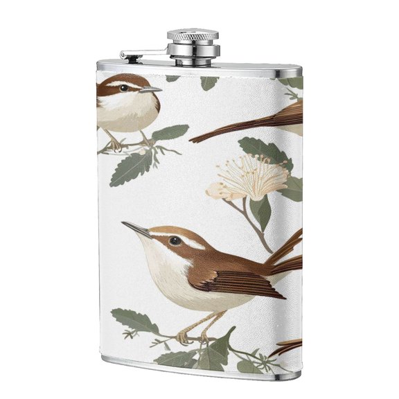 8 Oz Flagon Stainless Steel Leather Hip Flask Compact Pocket Size Leak Proof Seal For Camping Hiking Beach Party Gift For Men Bird (3)