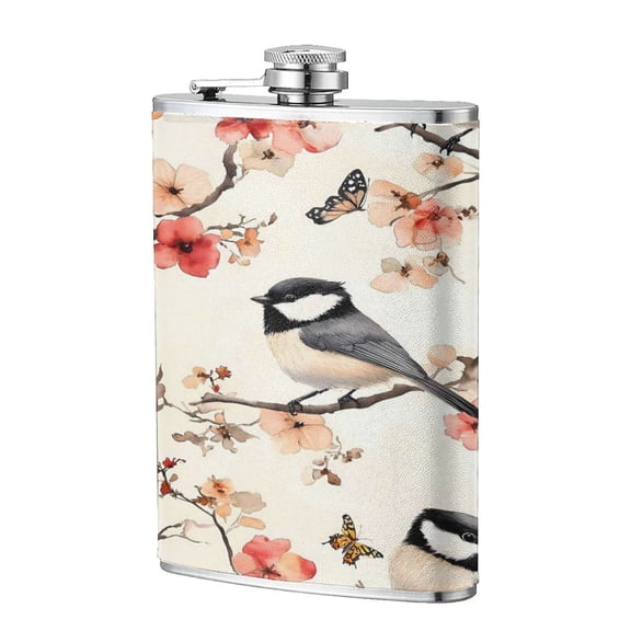 8 Oz Flagon Stainless Steel Leather Hip Flask Compact Pocket Size Leak Proof Seal For Camping Hiking Beach Party Gift For Men Bird (6)