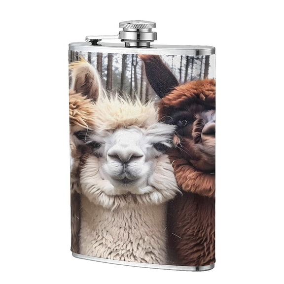 8 Oz Flagon Stainless Steel Leather Hip Flask Compact Pocket Size Leak Proof Seal For Camping Hiking Beach Party Gift For Men Cute Llamas Alpacas (2)