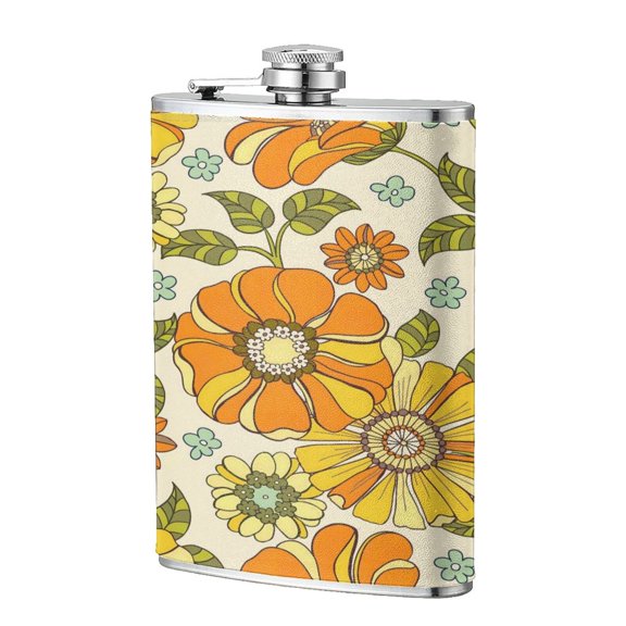 8 Oz Flagon Stainless Steel Leather Hip Flask Compact Pocket Size Leak Proof Seal For Camping Hiking Beach Party Gift For Men Groovy Flowers (3)