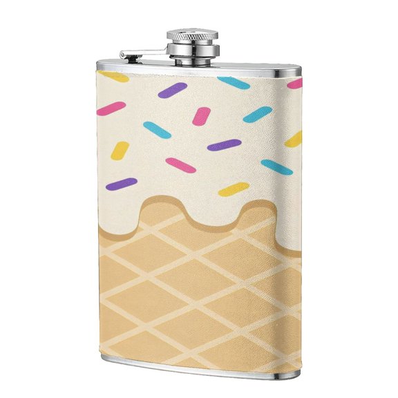 8 Oz Flagon Stainless Steel Leather Hip Flask Compact Pocket Size Leak Proof Seal For Camping Hiking Beach Party Gift For Men Ice Cream Beige