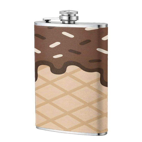 8 Oz Flagon Stainless Steel Leather Hip Flask Compact Pocket Size Leak Proof Seal For Camping Hiking Beach Party Gift For Men Ice Cream Dark Brown