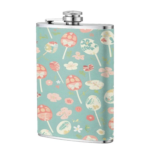 8 Oz Flagon Stainless Steel Leather Hip Flask Compact Pocket Size Leak Proof Seal For Camping Hiking Beach Party Gift For Men Pastel Easter Eggs