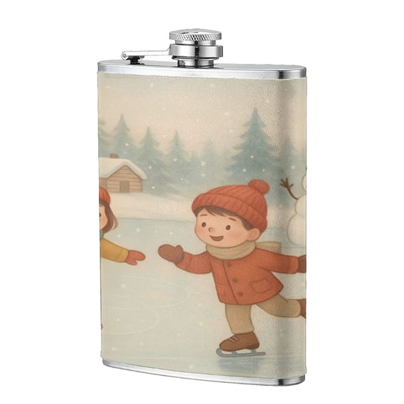 8 Oz Flagon Stainless Steel Leather Hip Flask Compact Pocket Size Leak Proof Seal For Camping Hiking Beach Party Gift For Men Winter Ice Skating