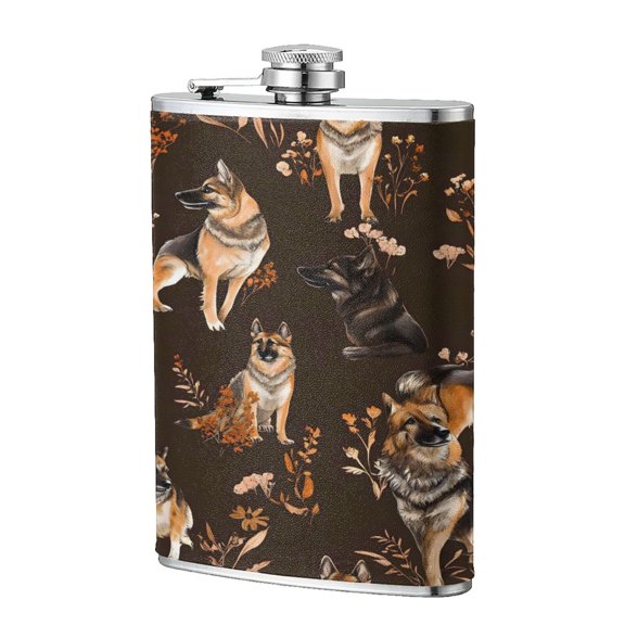 8 Oz Flagon Stainless Steel Leather Hip Flask Compact Pocket Size Leak Proof Seal For Camping Hiking Beach Party Gift For Men Wolfhound