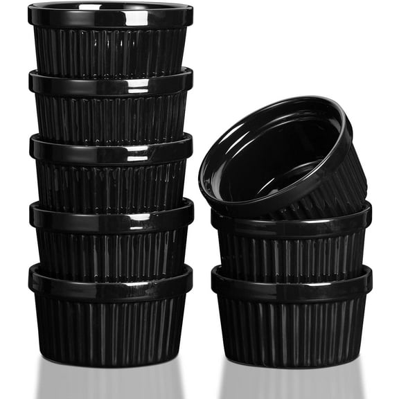 8 Oz Ramekins Set of 8,Ceramic Ramiken Oven Safe,Stackable Souffle Cups,Creme Brulee Ramekins for Baking,Dessert,Ice Cream,Snack,Souffle Dishes