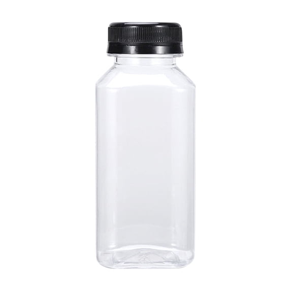 8 Oz Square Plastic Juice Bottles with Tamper Evident Black Caps for Smoothies Iced Tea and Iced Coffee Food Grade PET Beverage Containers, 2x5 Inch
