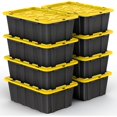 thumbnail image 1 of 8 PACK of Medium 12 Gallon Plastic Storage Bin Tote Organizing Container with Ultra Durable Secure Latching Lids, Stackable, Extra Strength Clear with Built in Handle - Black and Yellow, 1 of 7