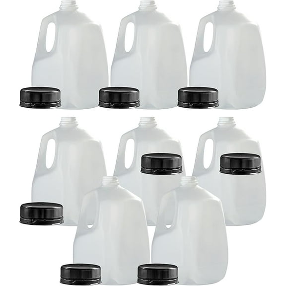 (8 PACK) 128 Oz Empty Plastic Gallon Juice Bottles with Tamper Evident Black Caps - Smoothie Bottles - Ideal for Juices, Milk, Smoothies, Picnic's and Even Meal Prep - Made in USA