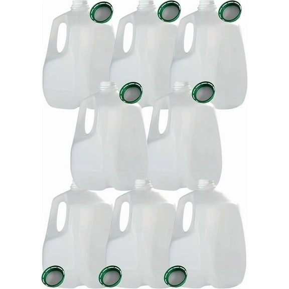 (8 PACK) 128 Oz Empty Plastic Gallon Juice Bottles with Tamper Evident GREEN Screw Caps - Smoothie Bottles - Ideal for Juices, Milk, Smoothies, Ice Coffee, Picnic's and Even Meal Prep - Made in USA