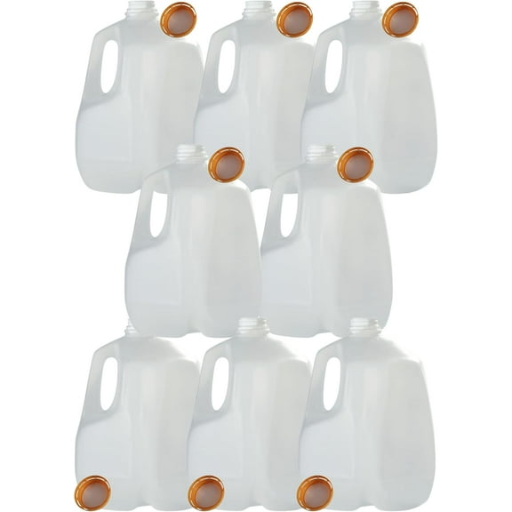 (8 PACK) 128 Oz Empty Plastic Gallon Juice Bottles with Tamper Evident ORANGE Screw Caps - Smoothie Bottles - Ideal for Juices, Milk, Smoothies, Ice Coffee, Picnic's and Even Meal Prep - Made in USA
